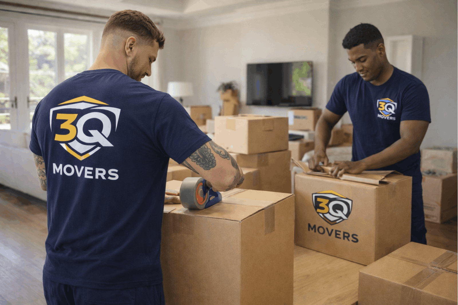 3Q Movers Team Packing Boxes